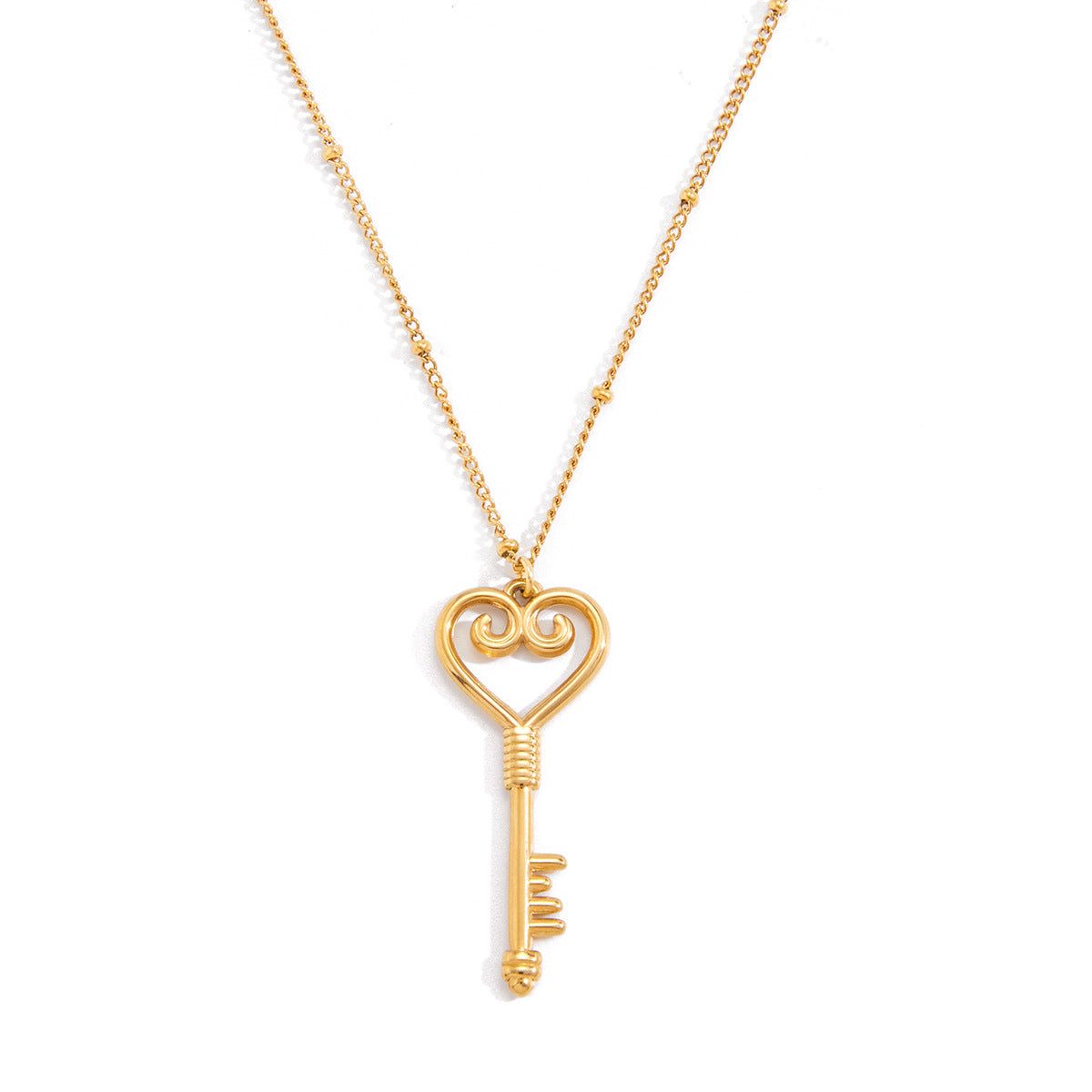 Collana pendente a forma di chiave minimalista da donna in acciaio al titanio con placcatura in oro PVD sottovuoto