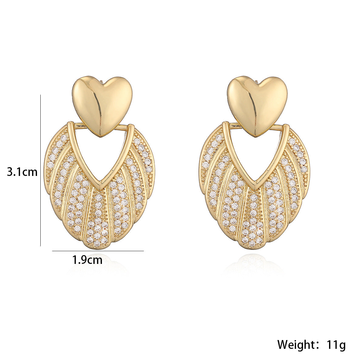 Minimalist Elegant 18K Gold Plated Brass Geometric Cubic Zirconia Drop Earrings for Women