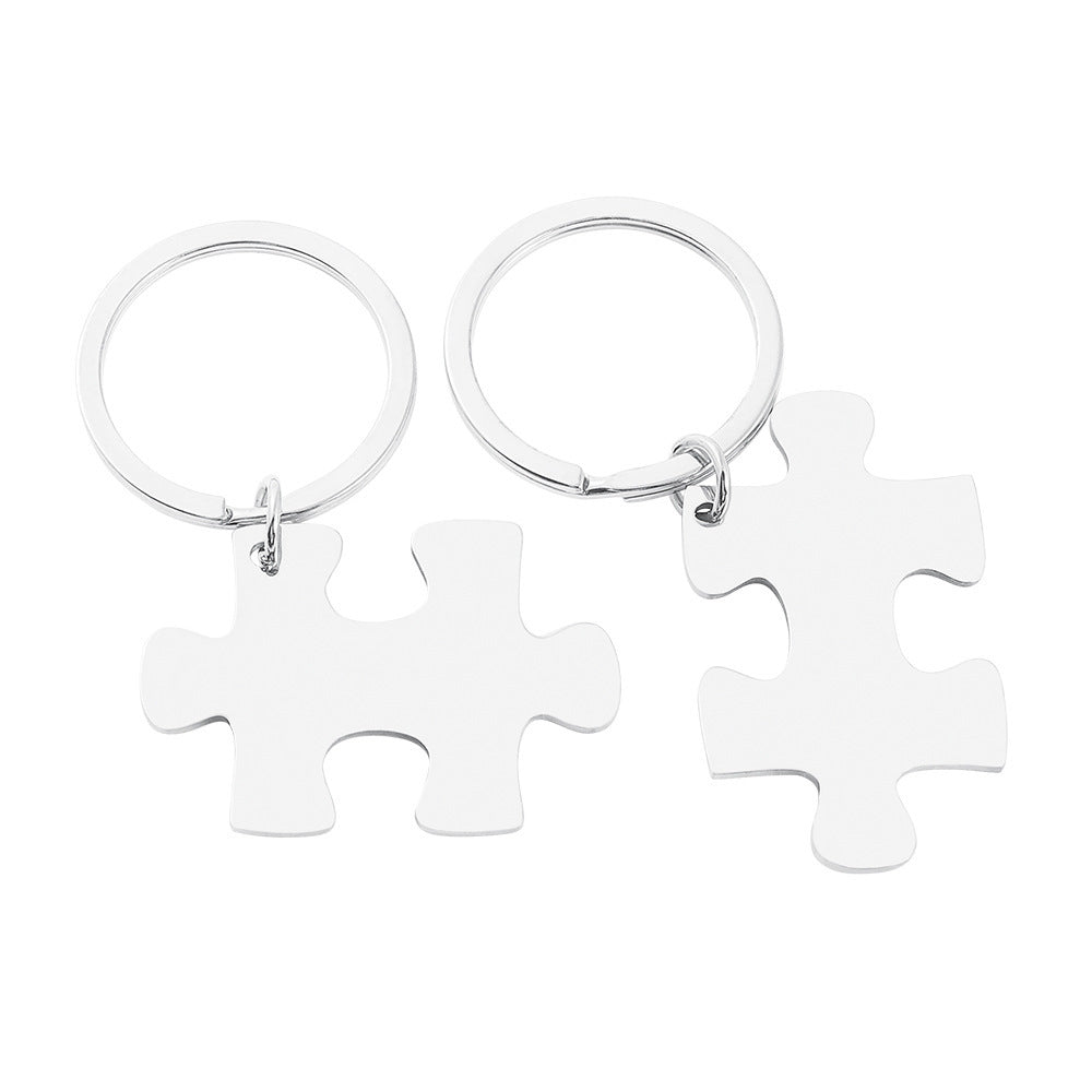 Minimalist Laser Letter Titanium Steel Puzzle Keychain Set for Couples