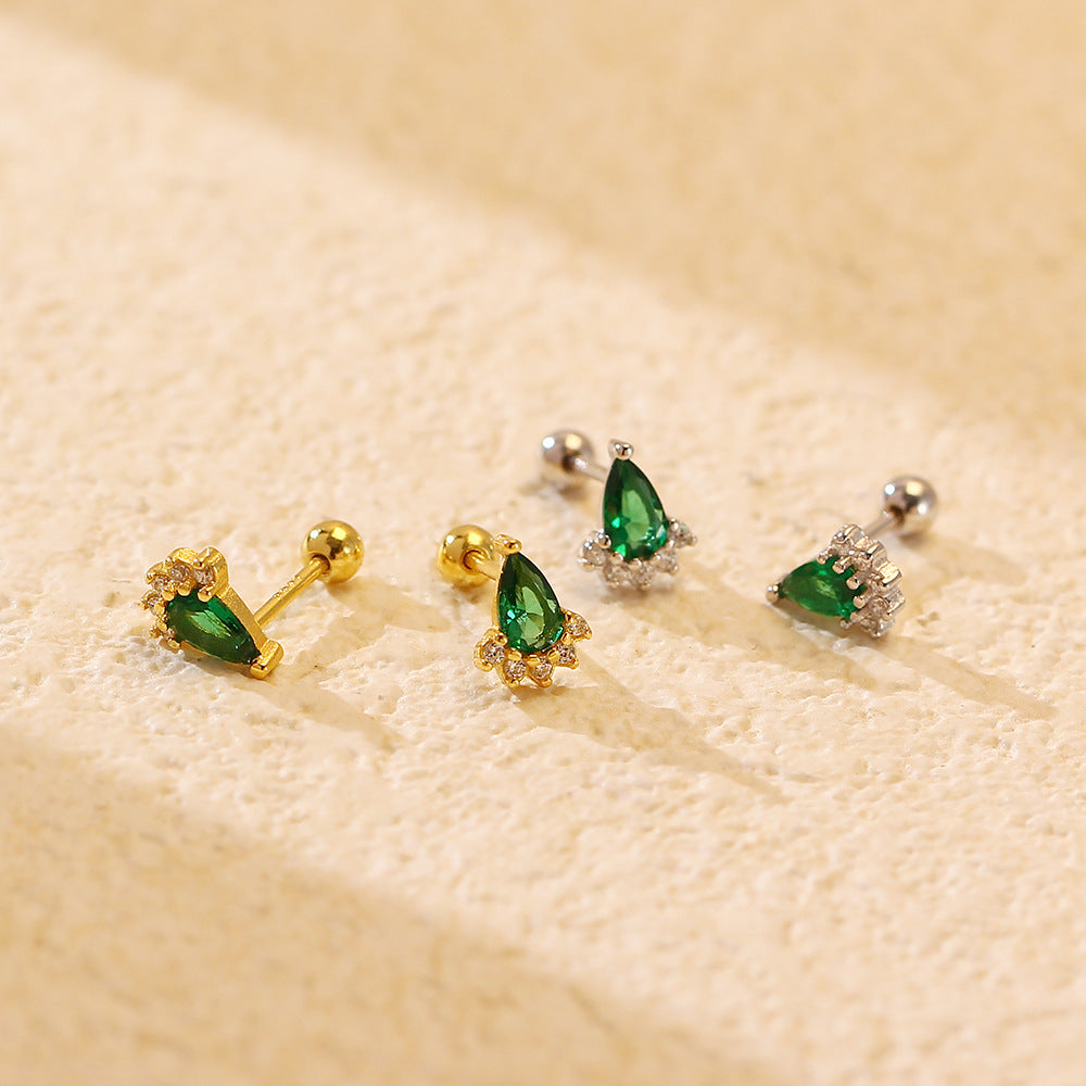 Aretes de Esmeralda de Plata Esterlina S925 Geométrica de Lujo con Incrustaciones de Pedrería para Mujer