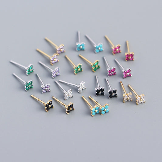 Orecchini a perno floreali minimalisti in argento sterling 925 con strass intarsiati