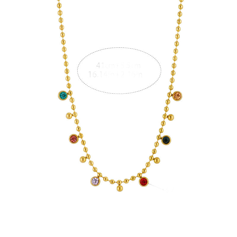 Vintage Geometric Round Stainless Steel Gold Plated Cubic Zirconia Necklace Ball Chain Unisex