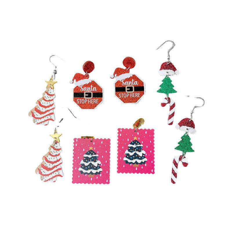 Orecchini in Acrilico a Tema Natalizio con Cappello da Babbo Natale, Albero e Pupazzo di Neve per Donna, Gioielli Festivi per le Feste