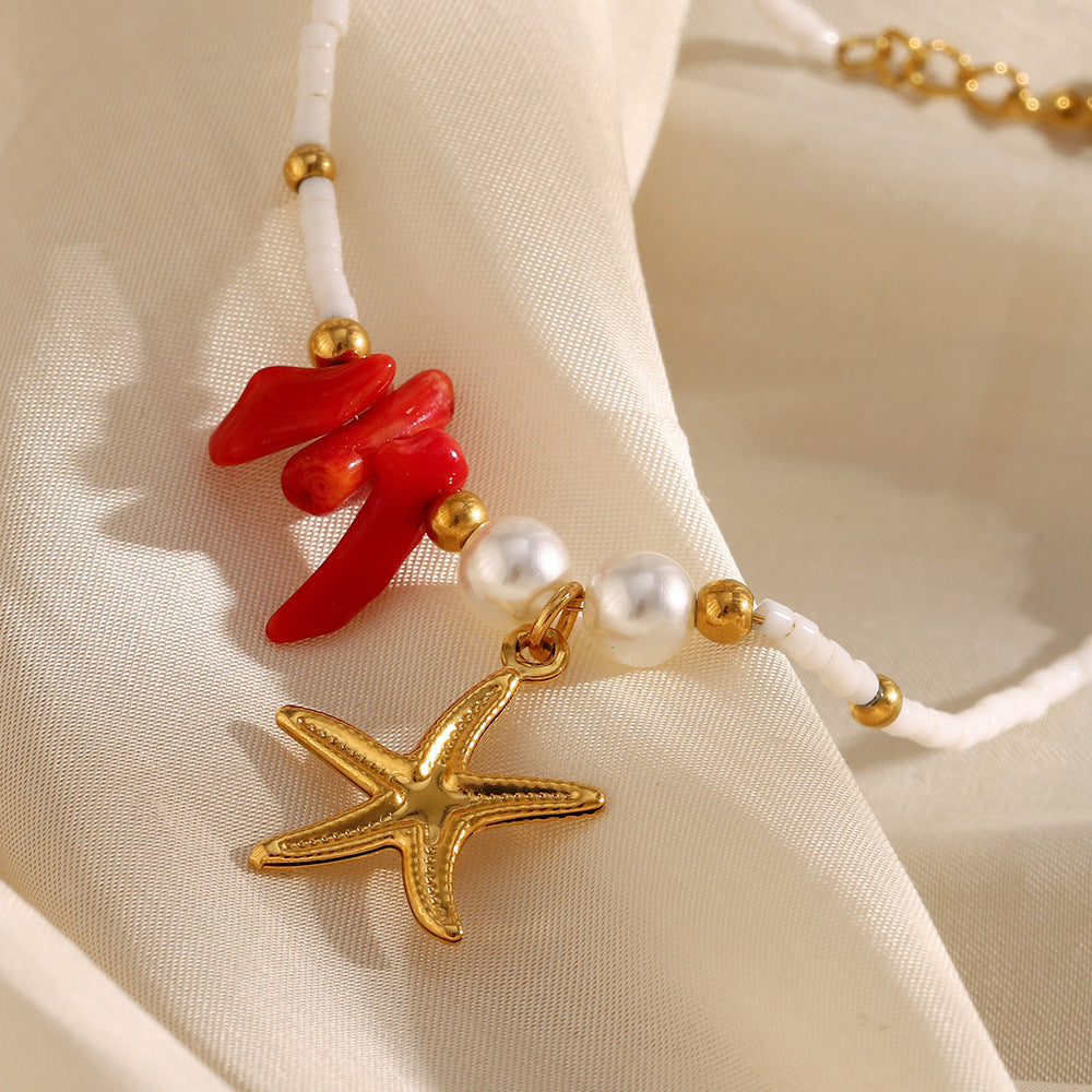 Fashionable Vintage-Inspired Star-Shaped Stainless Steel Plated 18K Gold Colorful Bracelet for Women
