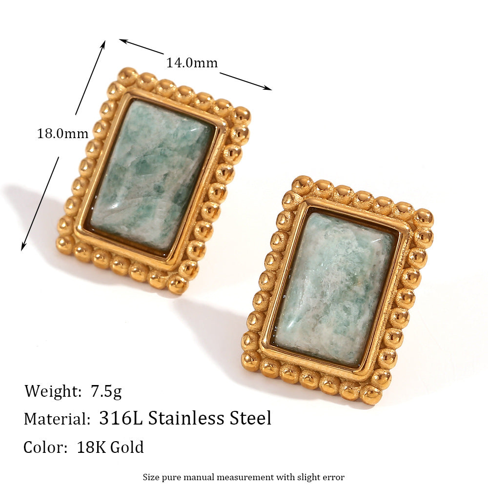 Vintage-Inspired Geometric Hollow Hammered Texture Stainless Steel 18K Gold Plated Earrings for Women