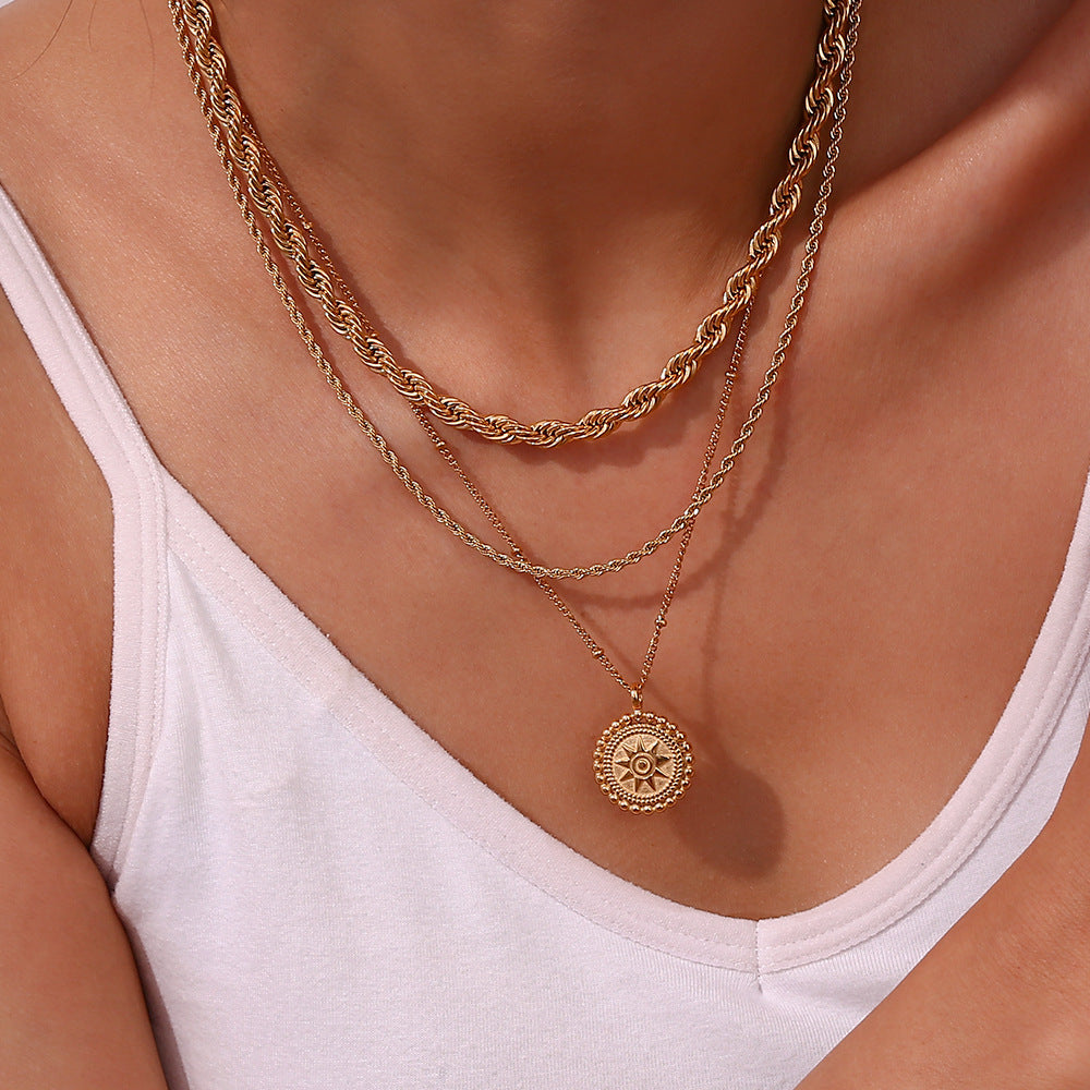 Minimalist Elegant Geometric Stainless Steel Gold Plated Rope Chain Necklace for Women