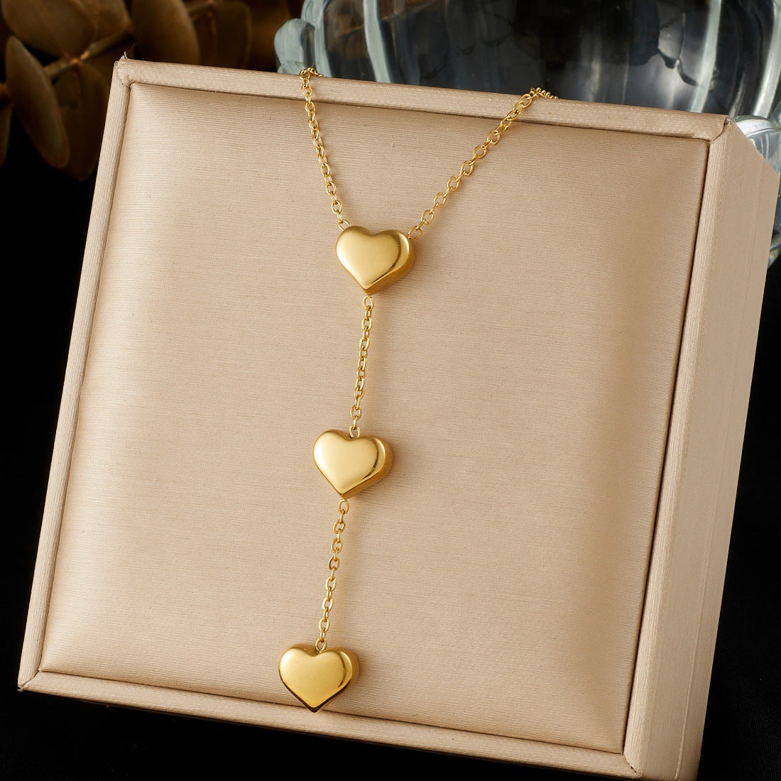 Minimalist Luxury Gold Plated Stainless Steel Heart Y-Shape Necklace for Women