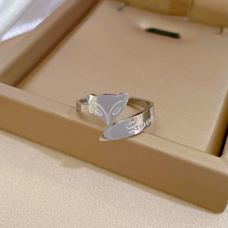 Minimalist Fox Letter Titanium Steel Ring for Men and Women with Polished Finish Adjustable Index Finger Band