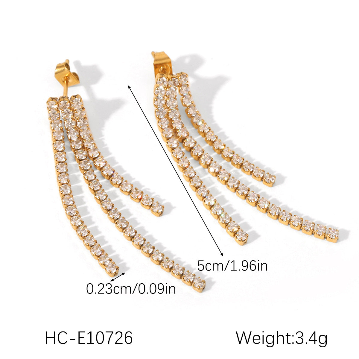 Minimalist Geometric Stainless Steel Stud Earrings with Cubic Zirconia Accents and Fringe Detail for Women