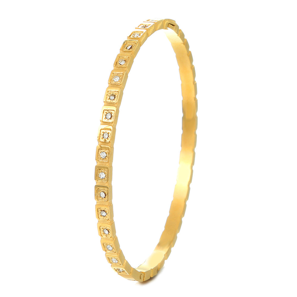 Gold Plated Geometric Round Stainless Steel Bracelet with Cubic Zirconia