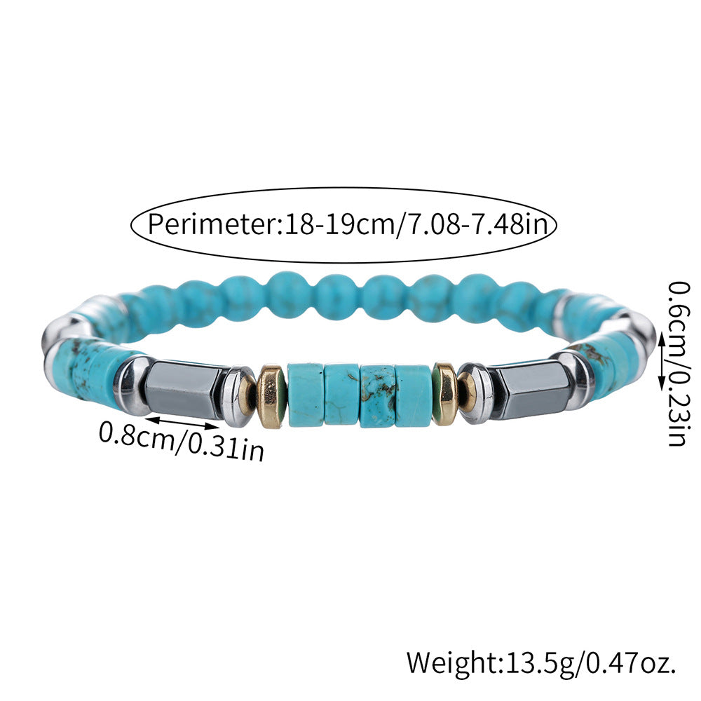 Vintage Casual Geometric Handmade Turquoise Hematite Bracelet for Men and Women