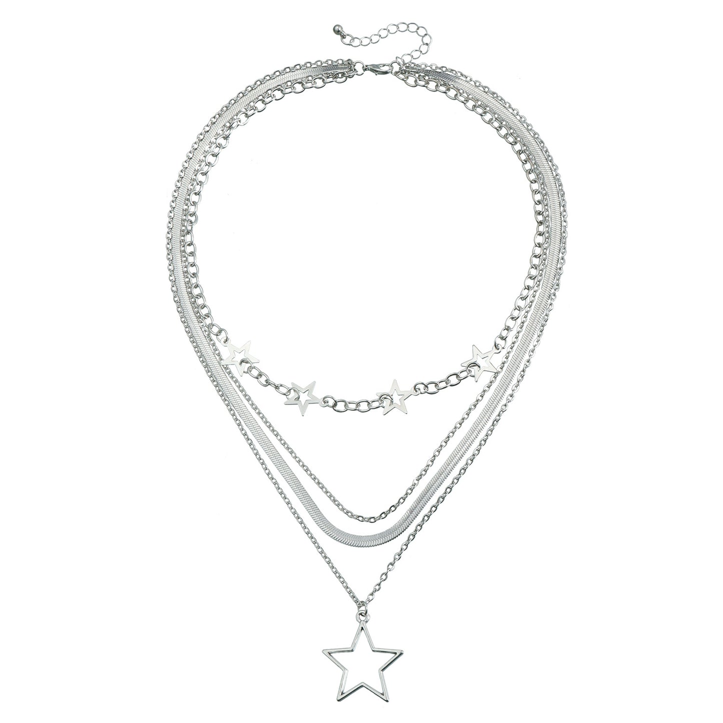 Dulce y Atrevido Collar con Colgante de Estrella, Diseño Geométrico de Estrella de Cinco Puntas, Cuerpo de Aleación, Acabado Galvanizado, Cadena a la Clavícula