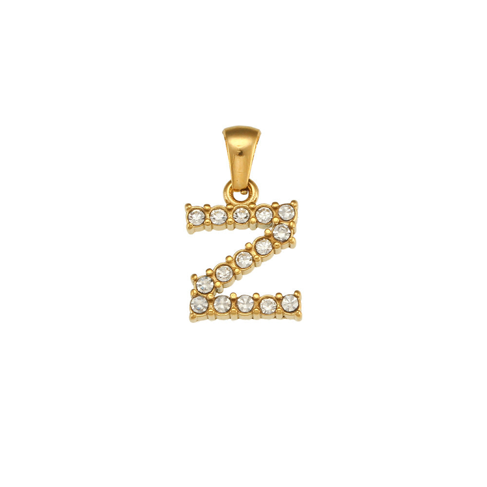 Minimalist Letter Pendant Necklace Stainless Steel with 18K Gold Plating Micro-Pave Zirconia and Pearl Accents