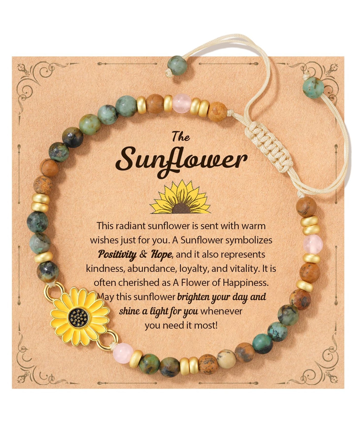 Sweet Geometric Sunflower Turquoise Pendant Stainless Steel Bracelet Unisex