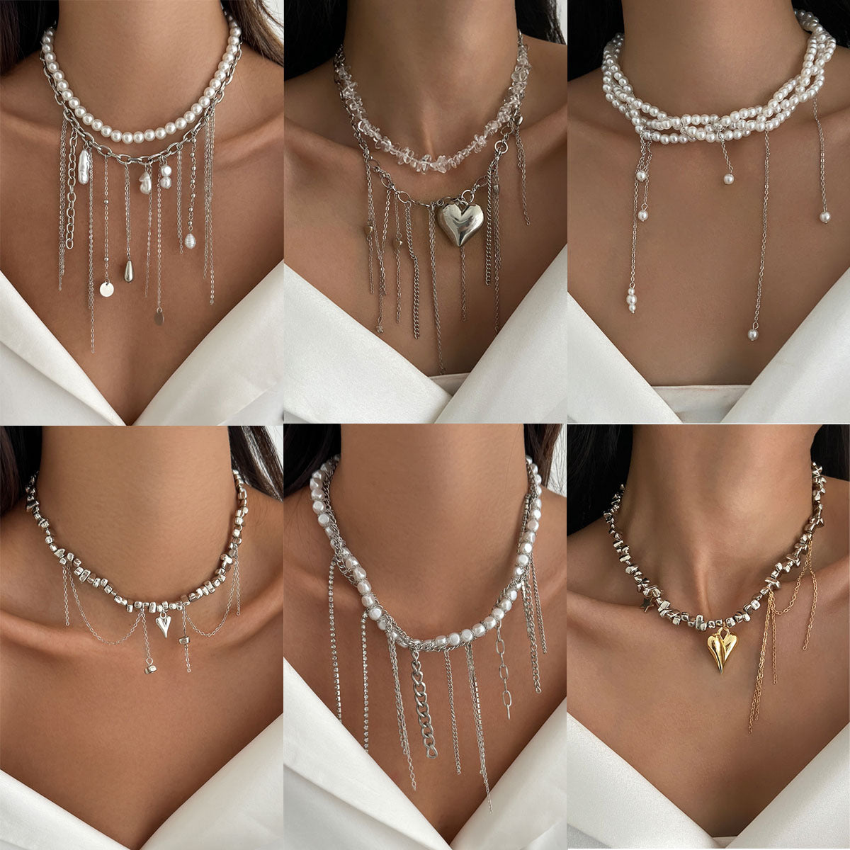 Sweet Heart Shaped Alloy Pendant Necklace with Turquoise and Imitation Pearl Plated Chain for Women