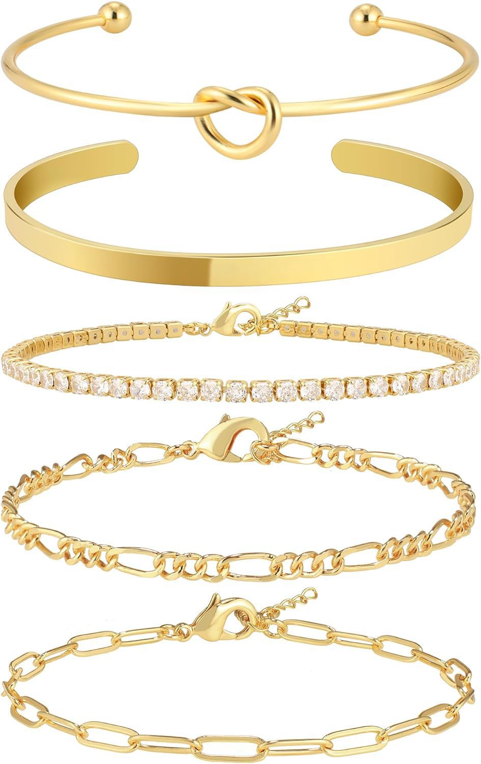 Bohemian Minimalist Geometric Plated Alloy Cuban Link Chain Pearl Bracelet Set for Women