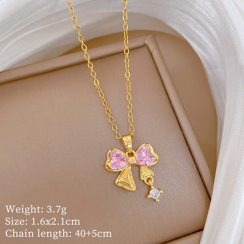 Sweet Cartoon Animal Micro-Inlaid Cubic Zirconia Brass Pendant Titanium Steel Necklace for Unisex
