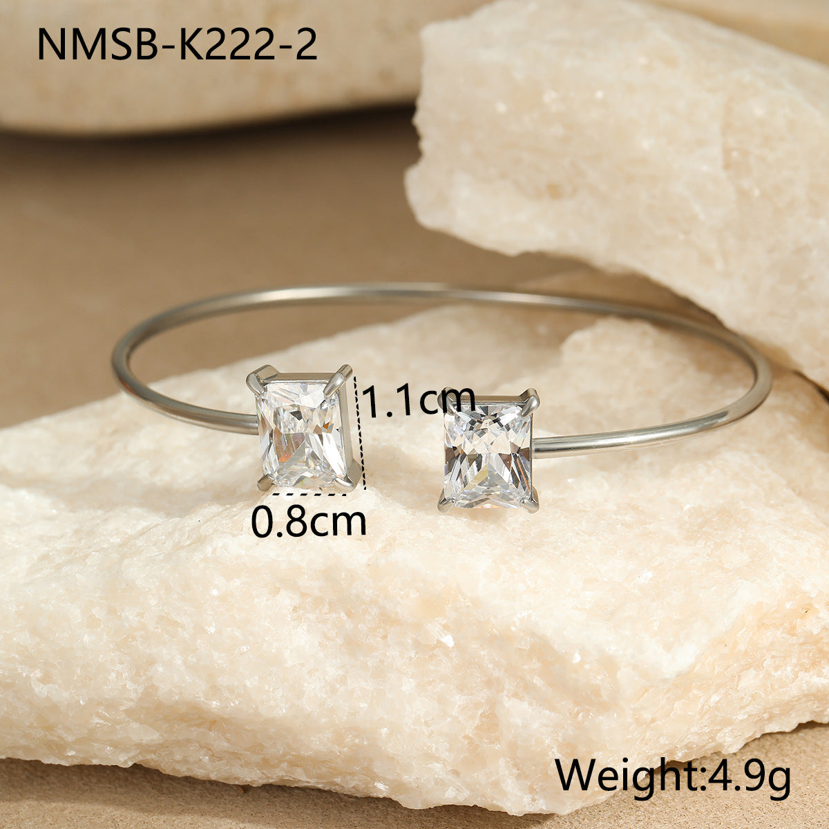 Minimalist Square Zircon Stainless Steel Bracelet with 18K Gold Plating for Women