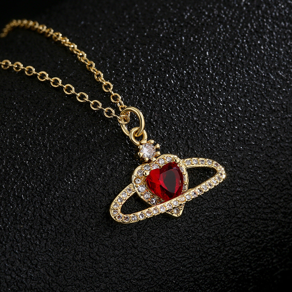 Minimalist Geometric Heart Pendant Necklace for Women in Copper with 18K Gold Plating and Zircon Inlay