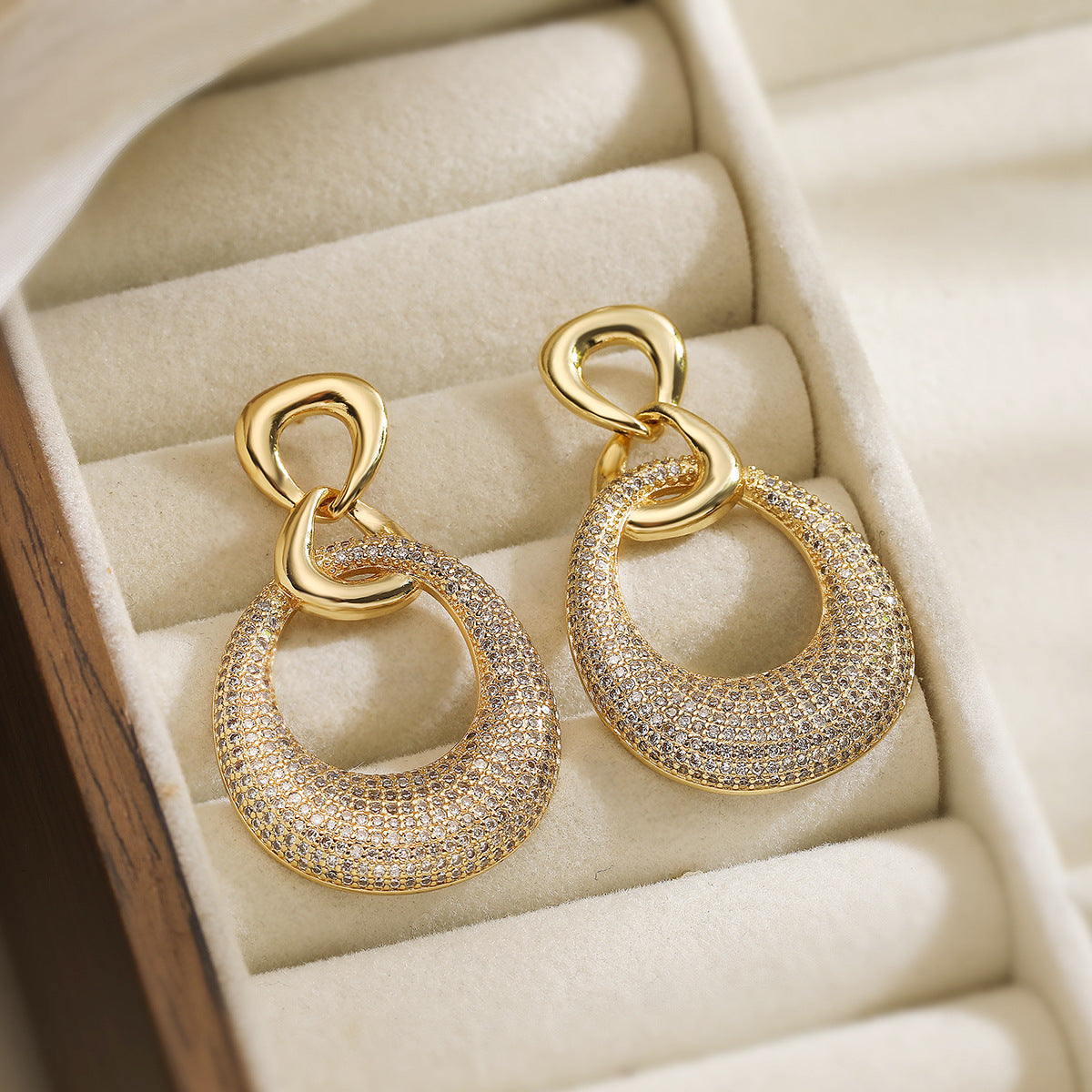 Minimalist Geometric 18K Gold Plated Brass Cubic Zirconia and Pearl Drop Earrings