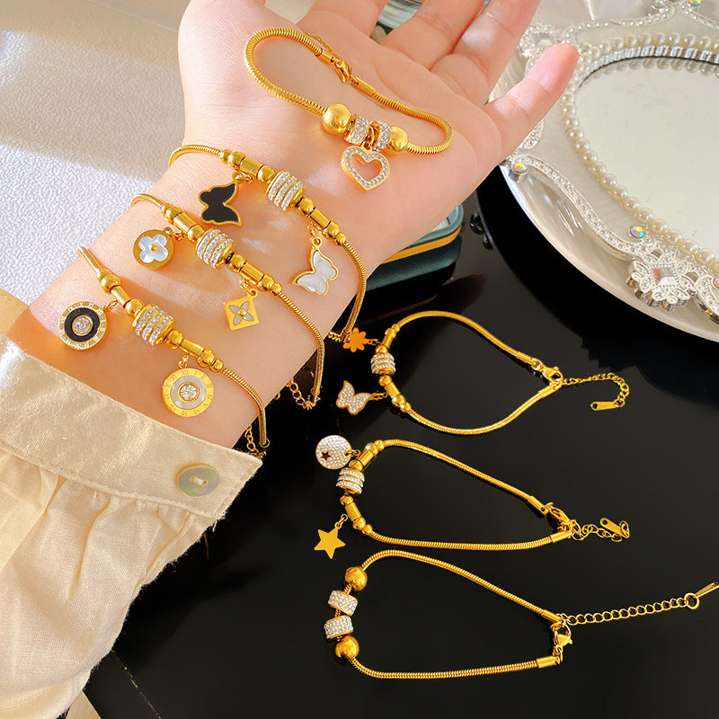 Luxury Geometric Titanium Steel 18K Gold Plated Bracelet for Women