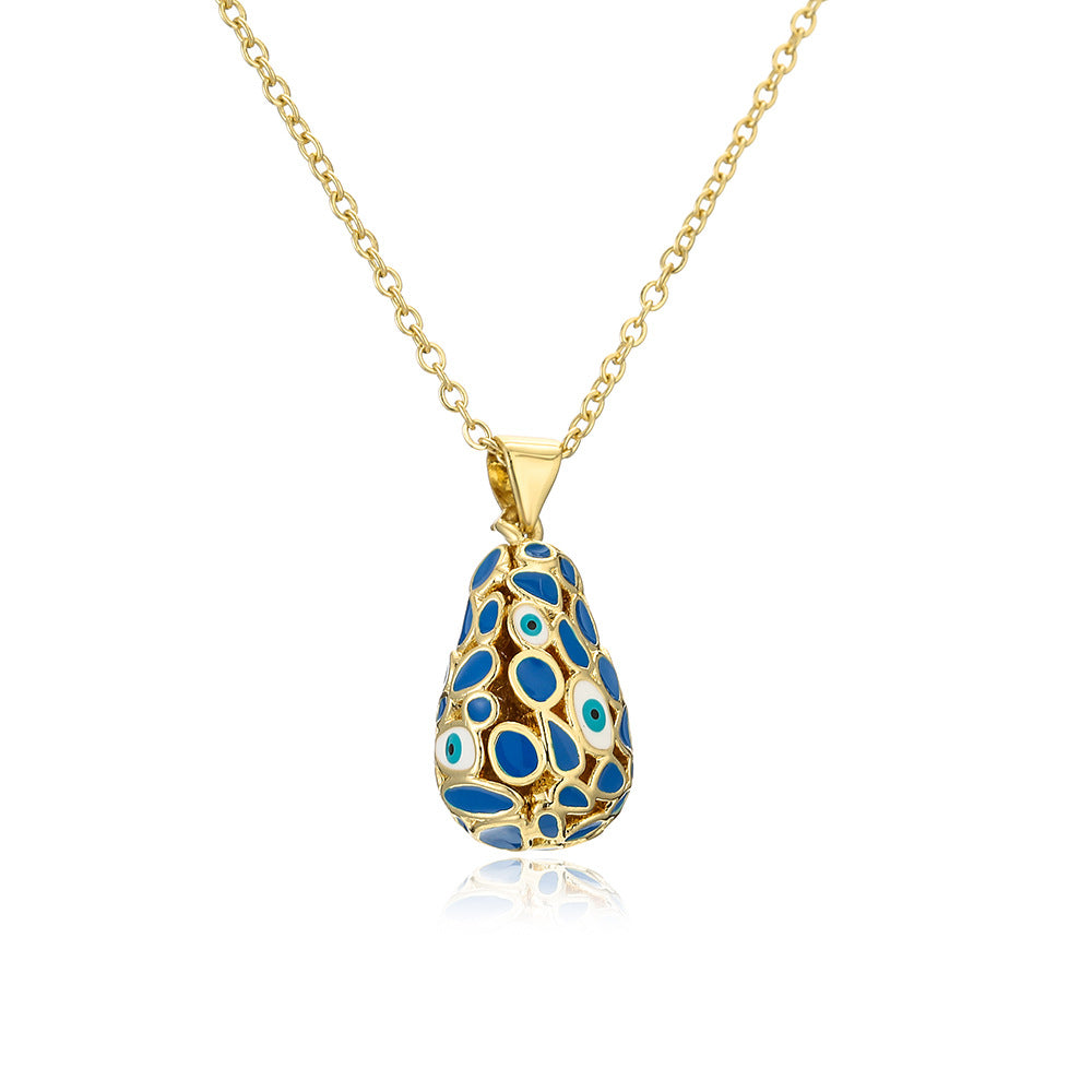 Minimalist Geometric Eye-Shaped Pendant Necklace for Women with Copper Base and 18K Gold Plating and Enamel Finish