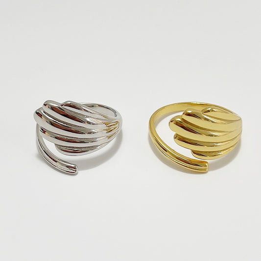 Anillo de Cadena Minimalista Francés de Plata de Ley 925 con Textura de Concha para Mujer