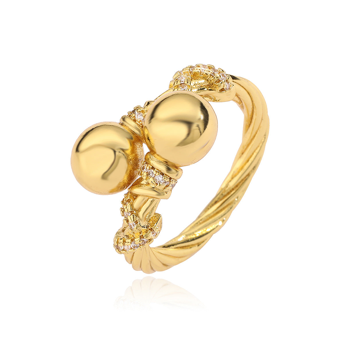 Minimalist Geometric Open Ring for Women Made of Brass with 18K Gold Plating and Zircon Inlay