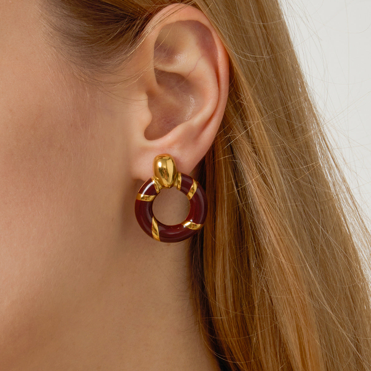 Orecchini Minimalisti Geometrici in Acciaio Inossidabile Smaltato da Donna, Orecchini a Perno Ipoallergenici di Moda