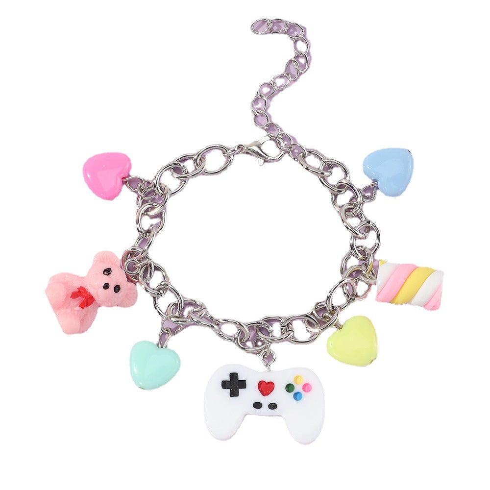 Braccialetto per bambini con unicorno arcobaleno in stile punk e ciondolo in resina di plastica per ragazze dai 3 ai 10+ anni