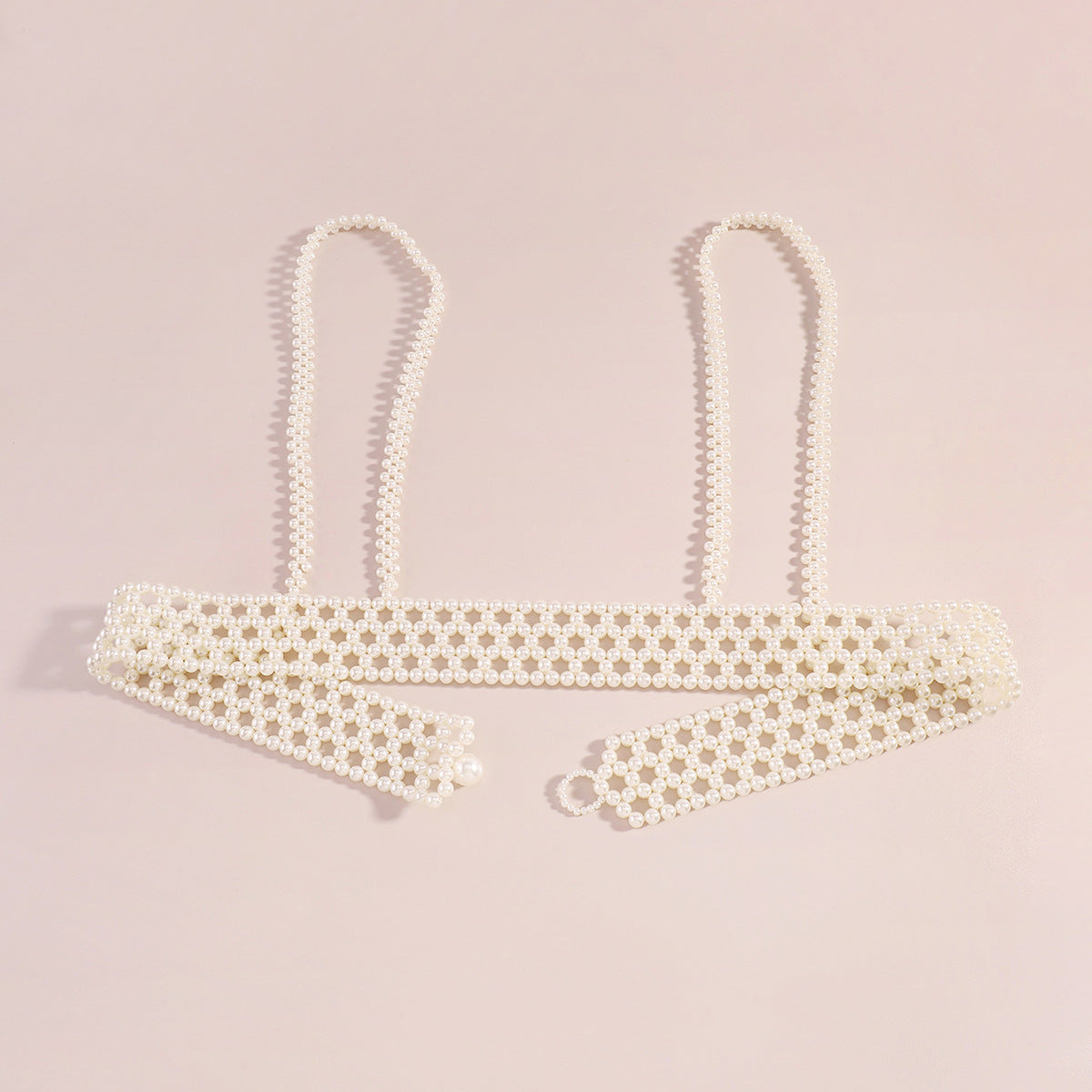 Geometric Style Handwoven Body Chain with Imitation Pearl Accents for Women
