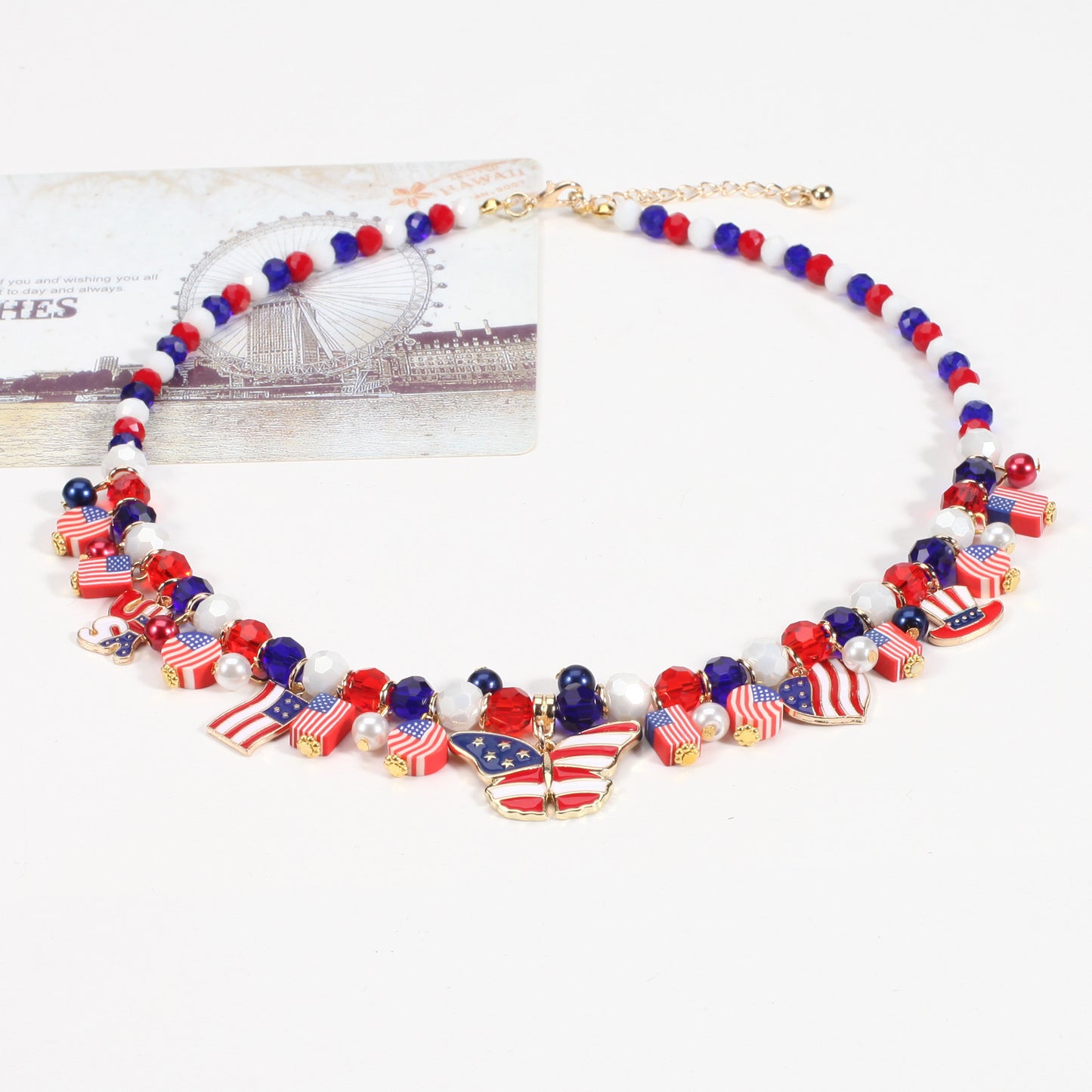 Patriotic Heart Star Butterfly Pendant Necklace Zinc Alloy Unisex Jewelry
