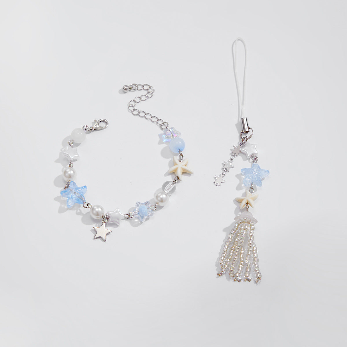Pulsera con borlas en forma de estrella estilo vacaciones con perlas de imitación para mujer