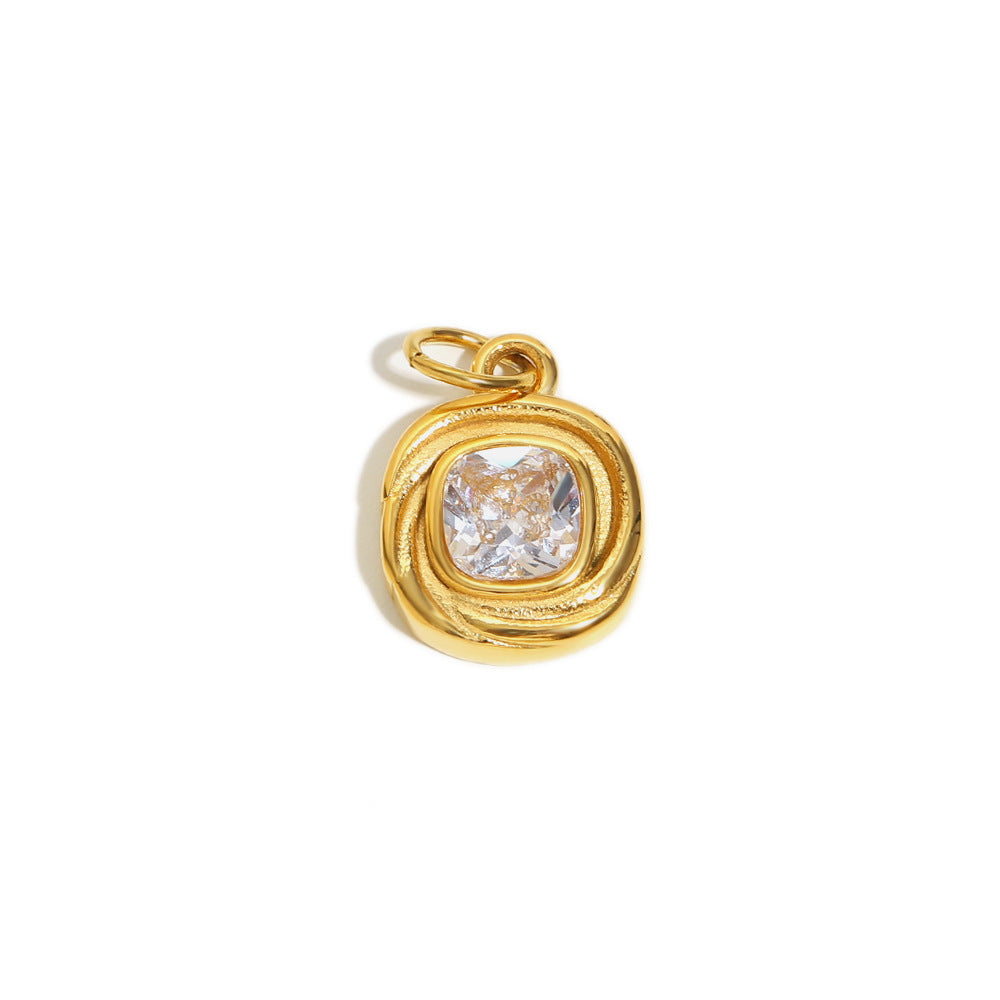 Ciondolo Charm a Barra Minimalista con Zirconi Cubici Quadrati Ovali in Acciaio Inossidabile Placcato Oro 18K