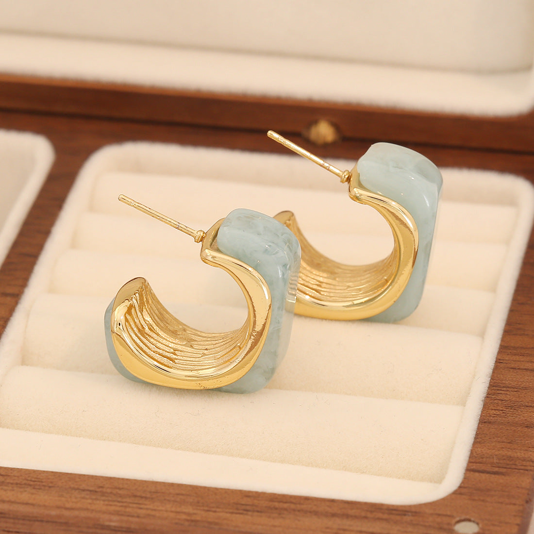 Vintage Geometric Square Resin-Look Earrings for Women Stainless Steel Studs with Plating Finish