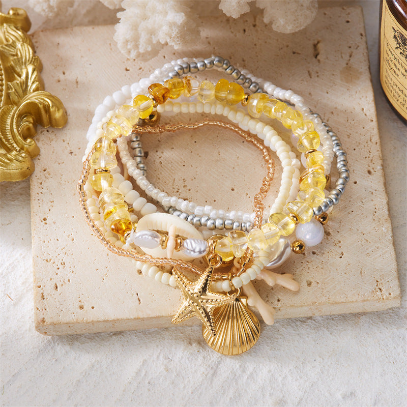 Bohemian Star Alloy Bracelet with Pearl and Shell Elements for Women
