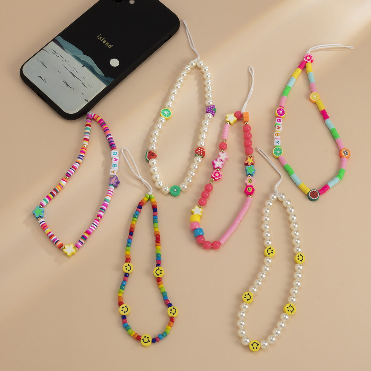 Sweet Handmade Acrylic Pearl Floral Beaded Phone Chain Charm
