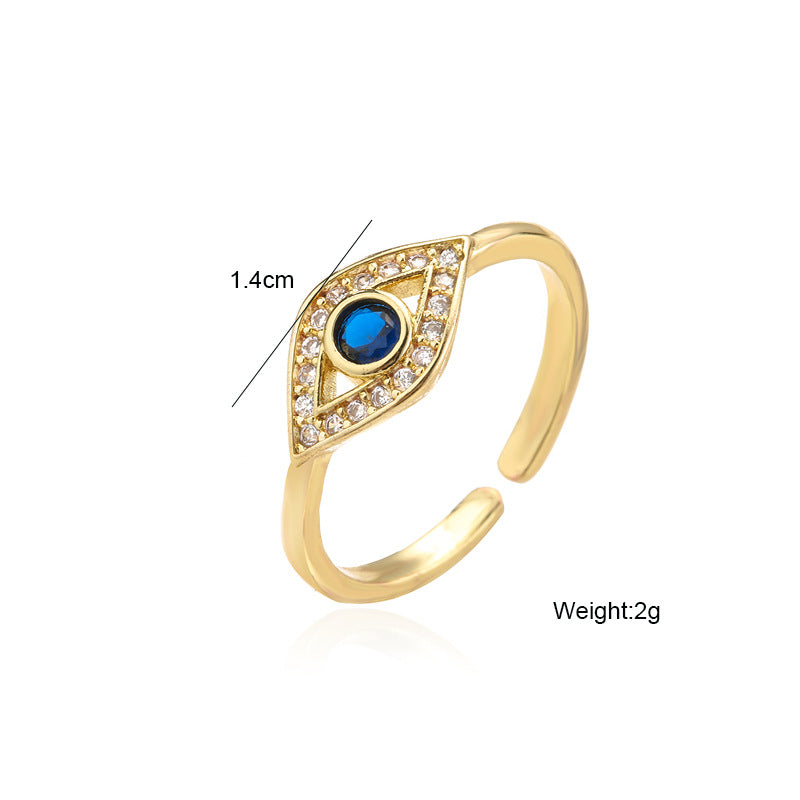 Minimalist 18K Gold Plated Geometric Evil Eye Open Ring for Women