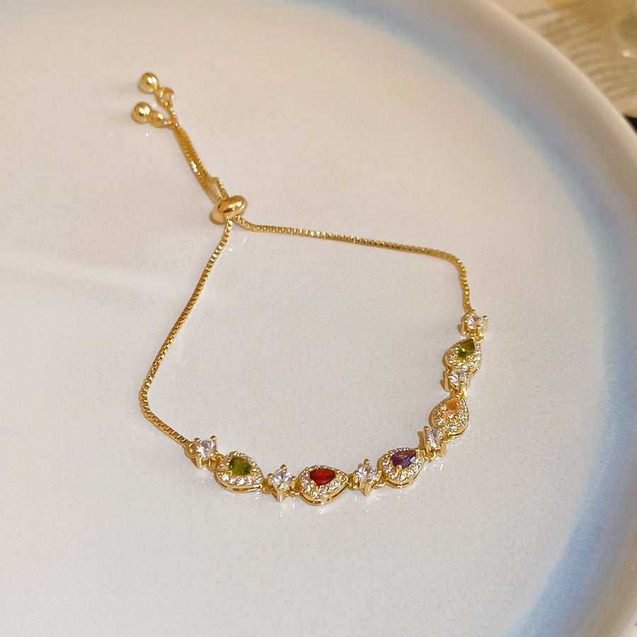 Elegante Bracciale in Rame a Goccia con Strass Placcato per Donne Stile Lusso Minimalista alla Moda