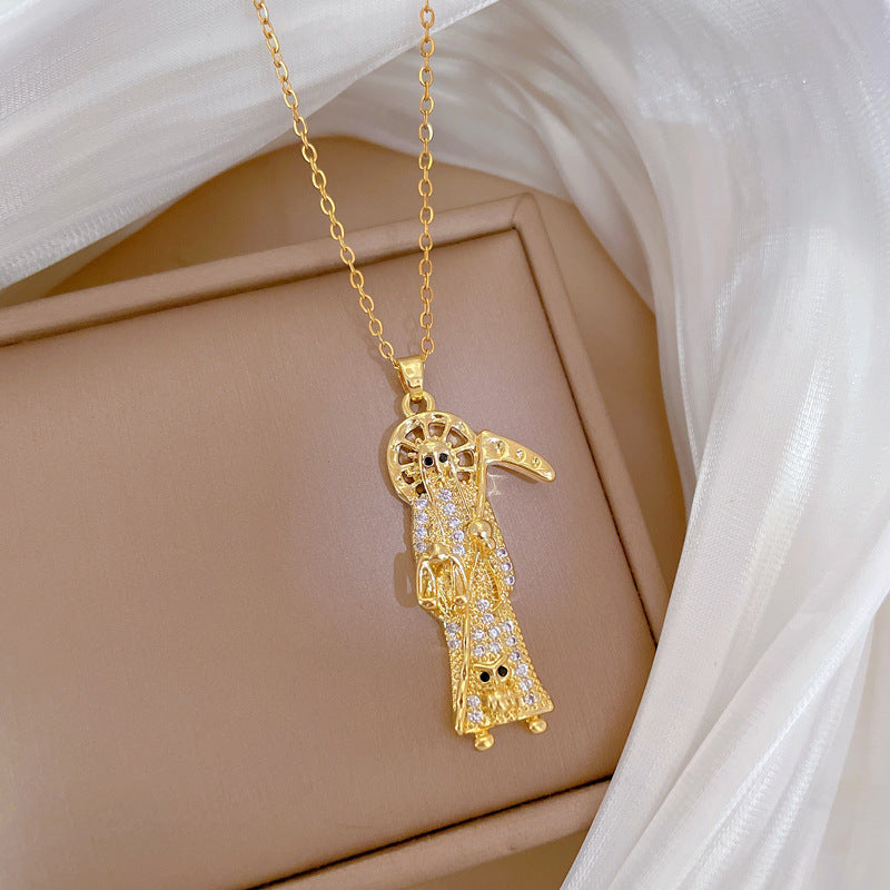 Collana con ciondolo a mezza luna minimalista in acciaio al titanio con intarsio completo di strass per donne e uomini