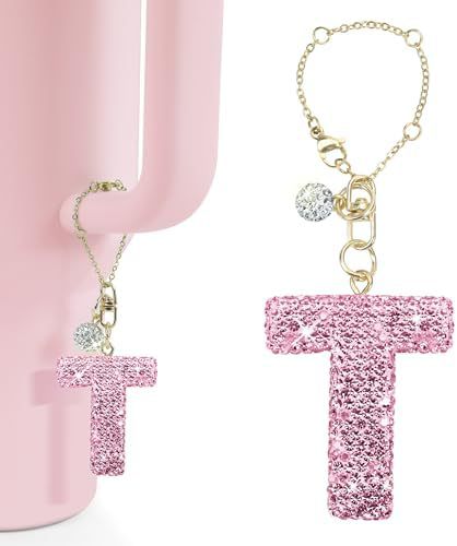 Rhinestone Inlaid Letter Resin Charm Bar Keychain Accessory