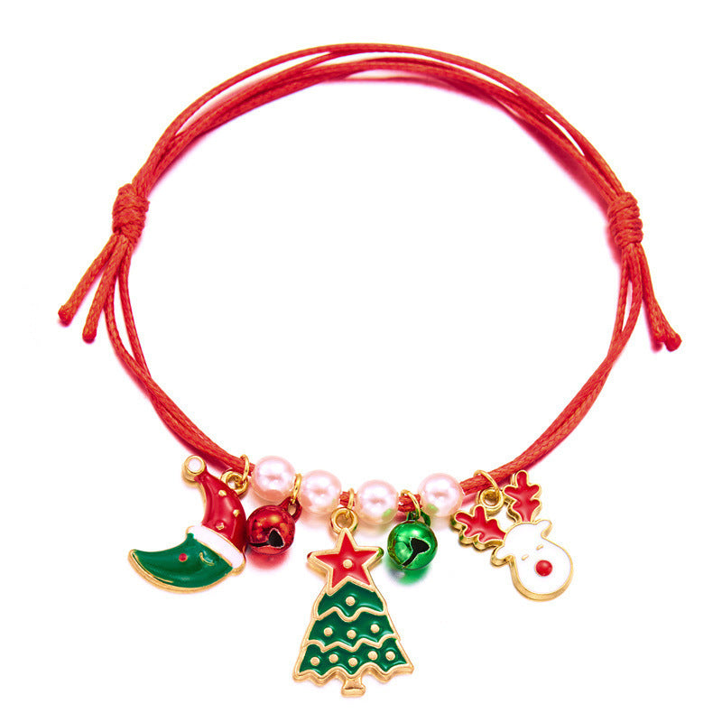 Pulsera trenzada navideña para mujer con colgante de Papá Noel y árbol de Navidad, joyería de aleación para regalo festivo