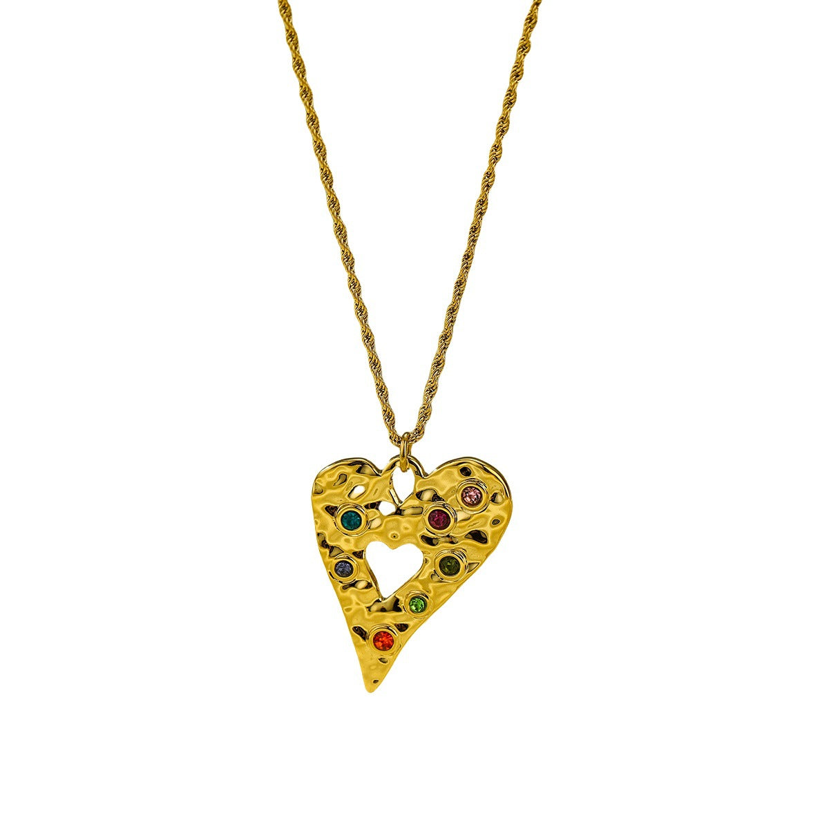 Collar Colgante Geométrico Minimalista de Acero de Titanio con Chapado en Oro de 18K y Diseño de Textura Martillada para Mujer