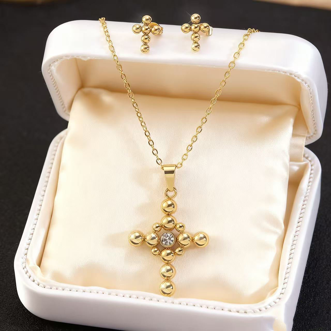 Minimalist Cross Letter Cubic Zirconia Plated Stainless Steel Necklace with Titanium Steel Pendant for Women