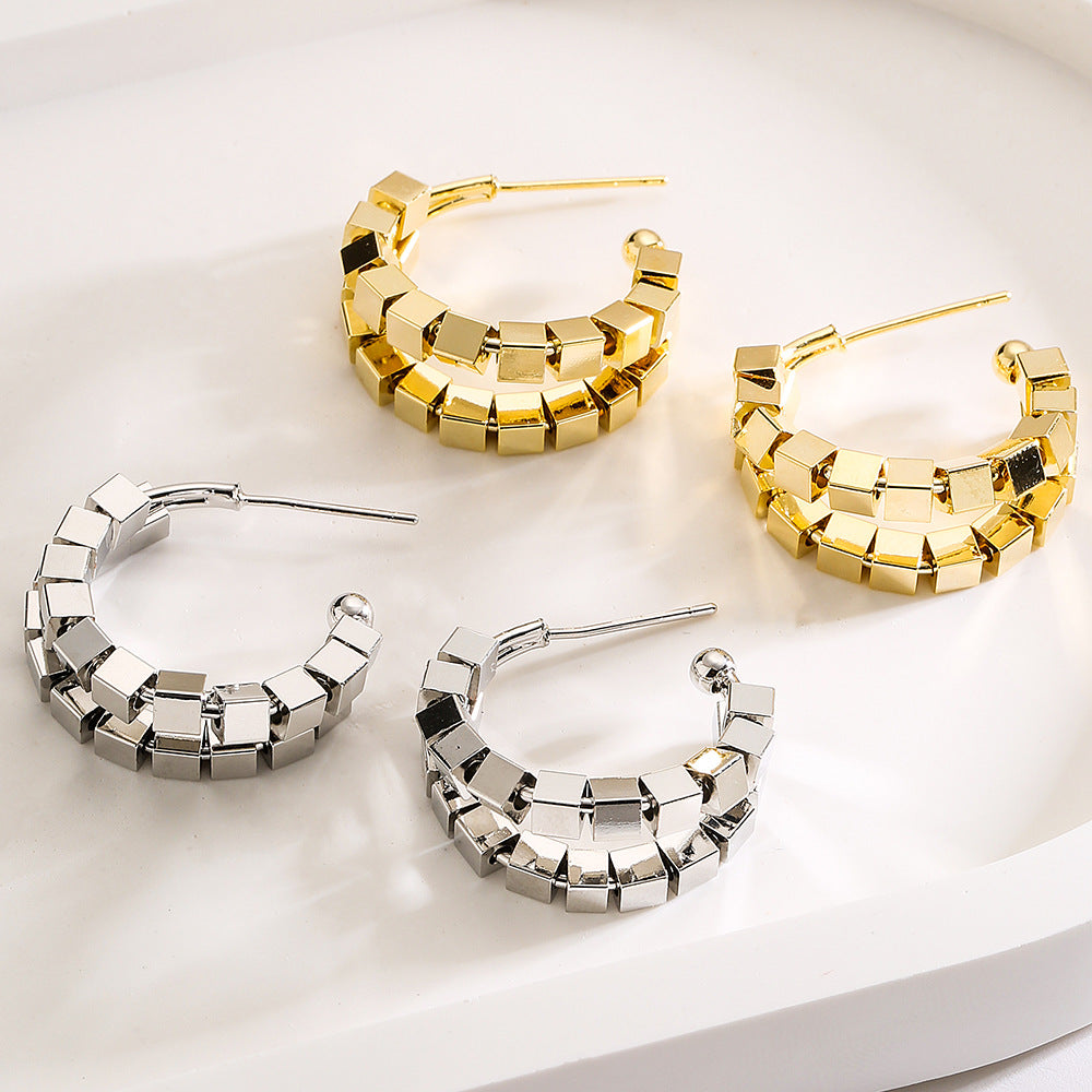 Orecchini quadrati geometrici minimalisti in rame con placcatura in oro da donna