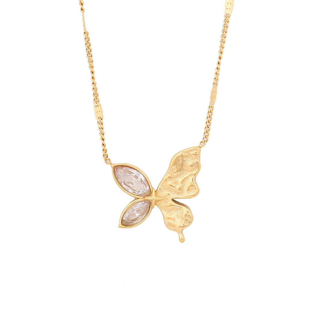Collana con ciondolo a farfalla irregolare geometrica alla moda in acciaio inossidabile con finitura galvanica da donna