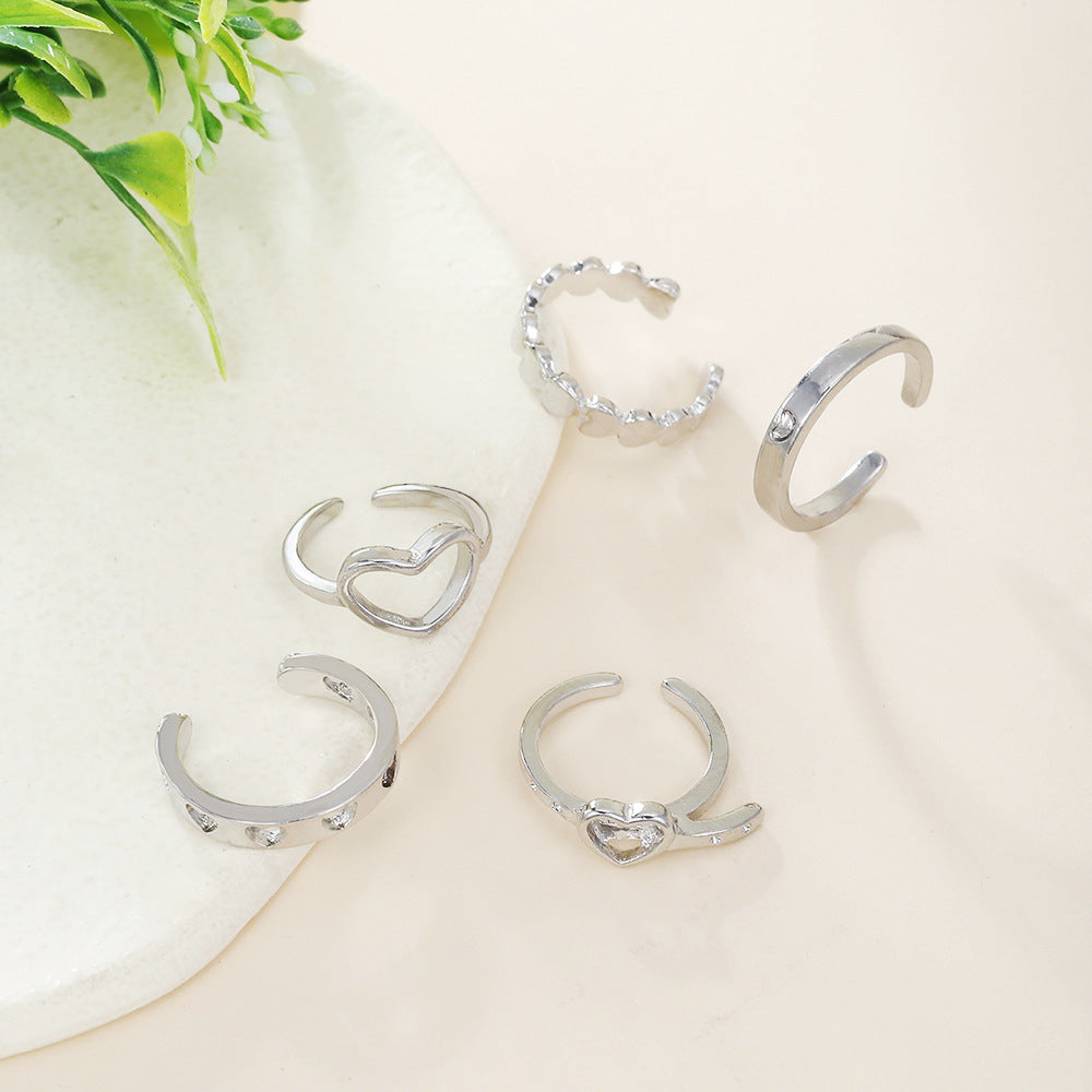Minimalist Sweet Heart Geometric Plated Alloy Ring Set for Women