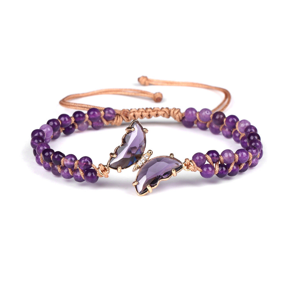 Sweet Geometric Butterfly Crystal Beaded Bracelet Unisex Charm Bar