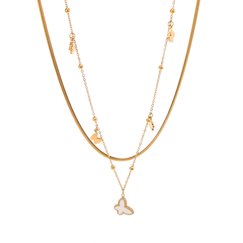 Collana con Ciondolo a Farfalla Minimalista con Catena in Acciaio Inossidabile Lucido e Ciondolo a Farfalla in Acciaio al Titanio dalla Forma Geometrica