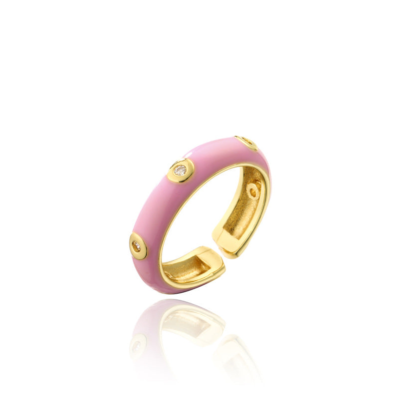 Geometric Drip Oil Brass 18K Gold Plated Cubic Zirconia Inlay Open Ring for Women